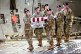 Army carry team carries the transfer case containing the remains of Sgt. William M. Bay, 29 of Barstow, California upon arrival at Dover Air Force Base, DE on June 12, 2017.