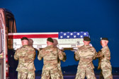 Army carry team places the transfer case containing the remains of Sgt.. Dillon C. Baldridge into the  transfer vehicle upon arrival at Dover Air Force Base, DE on June 12, 2017.