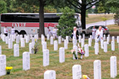 The bus has arrived in Section 60 of Arlington National Cemetery where a large number of Iraq and Afghanistan heroes have been laid to rest