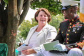 Gold Star Mother President Molly Morel and Sergeant Major Carlton W. Kent enjoying the moment