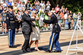 American Gold Star Mothers National President Sue Pollard along with her husband Gold Star Dad Bill Pollard place a wreath at the Tomb of the Unknown Soldier.