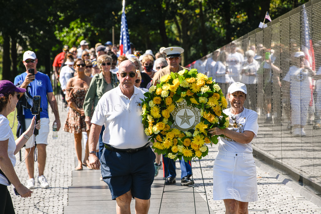 At 11 AM there was a wreath laying ceremony at the apex of the Vietnam Veterans Memorial.