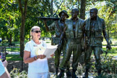 Gold Star Mother Pam Stemple, 2nd Vice President speaks at the "Hart" Three Soldiers statue.