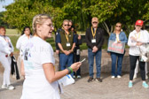 Gold Star Mothers National President Sarah Taylor speaks at the next stop along this 2.2 mile walk-a-thon to bring awareness to military suicide.