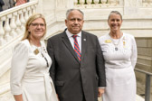 Gold Star Mothers National President Sarah Taylor, Secretary of the Navy Carlos Del Toro and Gold Star Mother Pam Stemple, 1st Vice President