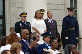 General Mark A. Milley, 20th Chairman Joint Chiefs Of Staff, American Gold Star Mothers National President Pam Stemple, General Daniel R. Hokanson who serves as the 29th Chief of the National Guard Bureau and Phil Stemple await the start of wreath laying