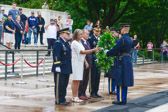 Presenting the wreath were American Gold Star Mothers National President Pam Stemple and her husband Phil Stemple and 20th Chairman Joint Chiefs Of Staff General Mark A. Milley along with General Daniel R. Hokanson who serves as the 29th Chief of the National Guard Bureau and as a member of the Joint Chiefs of Staff.