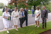Gold Star Mother Lee-Ann Forsythe, National IT Chair, Patti Elliott, National 1st Vice President, Hollyanne Milley along with husband General Mark A. Milley move up to lay their white rose at the Mother’s tree
