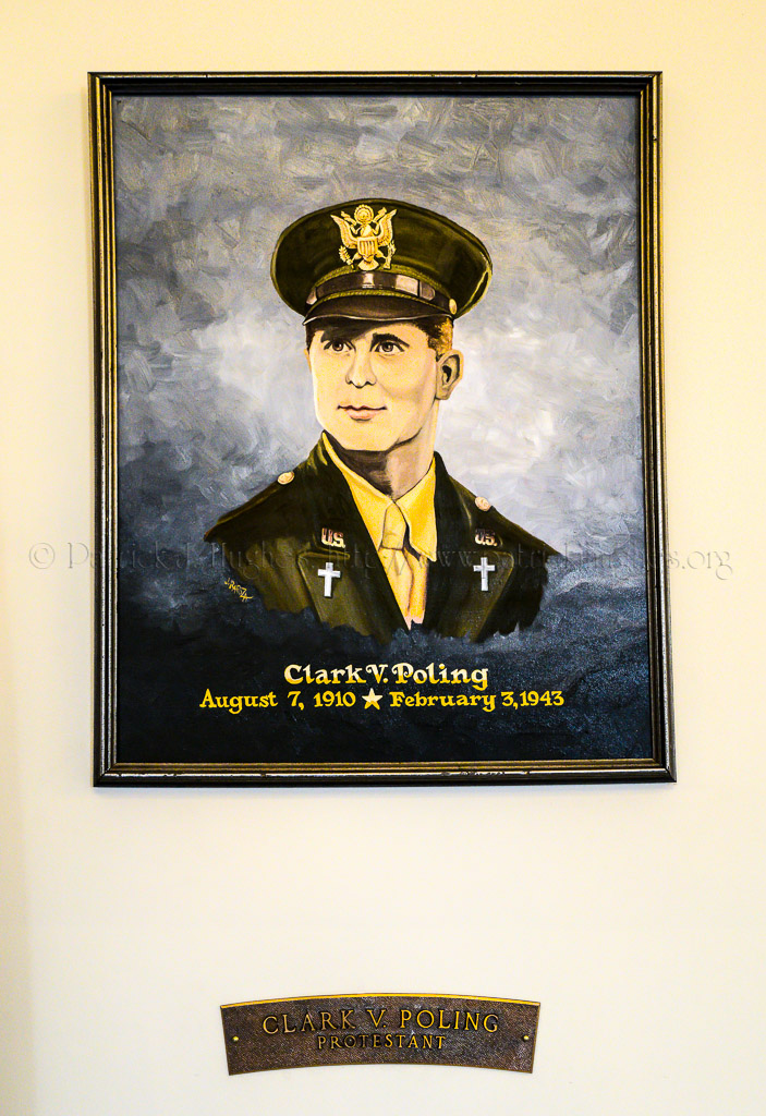 Clark V. Poling was born August 7, 1910 in Columbus, OH. He was the son of Susie Jane Vandersall of East Liberty, OH and Daniel A. Poling of Portland, OR. Clark’s siblings were Daniel, Mary and Elizabeth. Clark attended Whitney Public School in Auburndale, MA where his teachers remembered his maturity and delicate side of his nature. The Auburndale days ended when his mother died in 1918. She is buried at Greenlawn Cemetery, Uniontown, OH. Clark’s father was an Evangelical Minister and in 1936 was rebaptized as a Baptist minister. Reverend Daniel Poling was remarried on August 11, 1919 to Lillian Diebold Heingartner of Canton, OH.<br />Clark attended Oakwood, a Quaker high school in Poughkeepsie, NY, was a good student & an excellent football halfback.  In 1929, he enrolled at Hope College in Holland, MI and spent his last two years at Rutgers University in New Brunswick, NJ, graduating in 1933 with an A.B. degree. Clark entered Yale University’s Divinity School in New Haven, CT and graduated with his B.D. degree in 1936. He was ordained in the Reformed Church in America and his first assignment was the First Church of Christ, New London, CT. <br />Clark was married to Betty Jung of Philadelphia, PA and the next year, Clark, Jr. (Corky) was born. With our country now at war with Japan, Germany and Italy, he decided to become a chaplain. Talking with his father, Dr. Daniel A. Poling, who was a chaplain in World War I, he was told that chaplains in that conflict sustained the highest mortality rate of all military personnel. Without hesitation, he was appointed on June 10, 1942 as a chaplain with the 131st Quartermaster Truck Regiment and reported to Camp Shelby, Hattiesburg, MS, on June 25, 1942. Later he attended Chaplains School at Harvard with Chaplains Fox, Goode and Washington after his transfer to Camp Myles Standish in Taunton, MA. Shortly after the U.S.A.T. Dorchester was sunk on February 3, 1943, his wife, Betty, gave birth to a daughter, Susan Elizabeth, on April 20. Chaplain Poling was posthumously awarded the Purple Heart and Distinguished Service Cross.