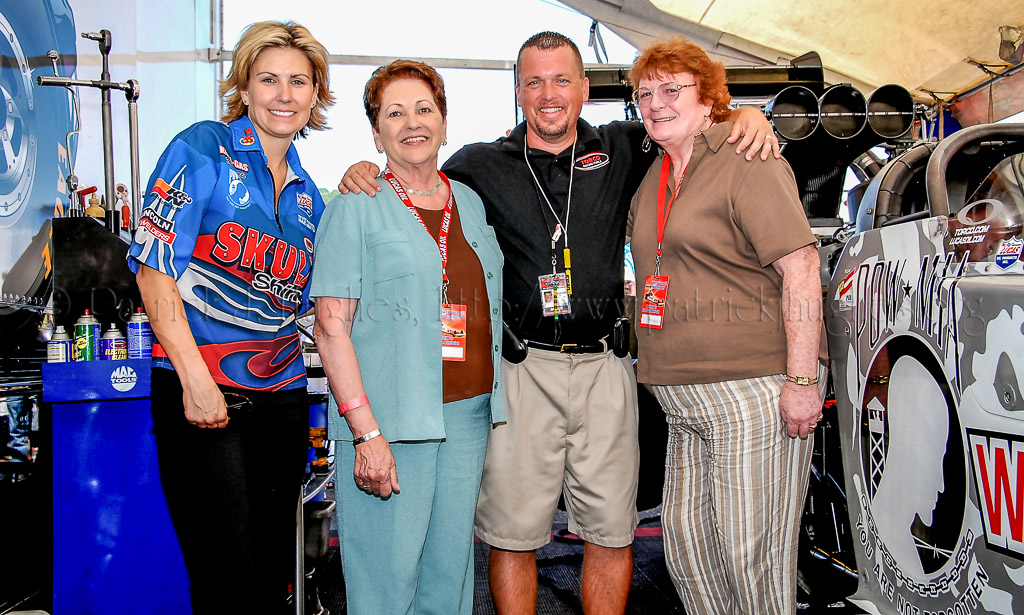 Bobby Bennett has been a large driving force behind the dragster that Melanie drove during the first tour of duty and just to think, it all came together during a brainstorm at 3 am before the season began. The program just took on a life of its own. We had a complete team that made it all work incredibly. Melanie Troxel, Ann Mills-Griffiths, Bobby Bennett and Karen McManus.