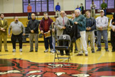 Now please direct your attention to center court. Together Dave Morris and Ralph W. Galati  will unveil this meaningful memorial, the POW-MIA National Chair of Honor at St. Joe's Prep.