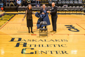 Associate Dean of Students, Dr. Rebecca Weidensaul, Drexel University President John Fry and Director of Athletics, Dr. Eric Zillmer unveiled the POW-MIA National Chair of Honor.