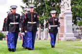 Marine honor guard from the Folsom, PA detachment await the arrival of 'Sarge'