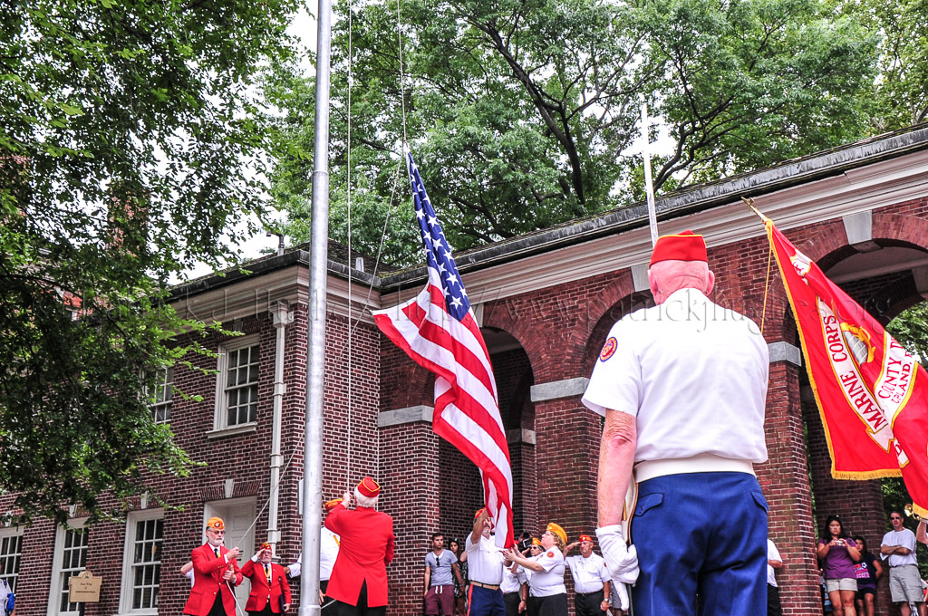 Then a second 48 star flag with bugle calls being played was raised and flown briefly over Independence Hall, then lowered and secured. Both of these flags will be presented to the National Officers of the Marine Corps League during the Marine Corps League National Convention in Mobile, AL.