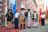 Guide on Jim Donegan, Marine Corps League of Pennsylvania, Inc, with Colonial reenactors.