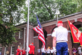 Then a second 48 star flag with bugle calls being played was raised and flown briefly over Independence Hall, then lowered and secured. Both of these flags will be presented to the National Officers of the Marine Corps League during the Marine Corps League National Convention in Mobile, AL.