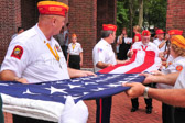 The first fold of our Flag is a symbol of life. The second fold is a symbol of our belief in eternal life.<br />The third fold is made in honor and remembrance of the<br />veterans departing our ranks who gave a portion of<br />their lives for the defense of our<br />country to attain peace throughout the world.<br />The fourth fold represents our weaker nature, for as<br />American citizens trusting, it is to Him we turn in<br />times of peace as well as in time of war for His divine guidance.<br />The fifth fold is a tribute to our country, for in the<br />words of Stephen Decatur, "Our Country, in dealing<br />with other countries may she always be right; but it<br />is still our country, right or wrong."<br />The sixth fold is for where our hearts lie. It is with our heart that we pledge allegiance to the Flag of the United States of America, and to the<br />Republic for which it stands, one Nation under God,<br />indivisible, with liberty and justice for all.<br />The seventh fold is a tribute to our Armed Forces, for<br />it is through the Armed Forces that we protect our<br />country and our flag against all her enemies, whether<br />they be found within or without the boundaries of our<br />Republic.