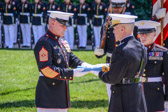 Sergeant Major of the Marine Corps Michael Barrett presenting the Medal of Honor Flag to  Commandant of the Marine Corps James F. Amos