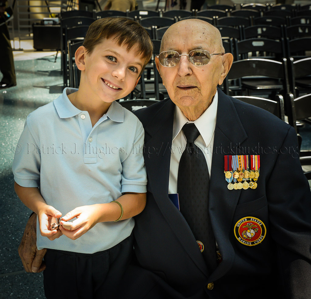 Phineas Noah with C. J. Daigle, (USMC Maj (ret) was also recognized for his service during the Battle of Tarawa.