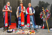 “Left to right, members of the Black Creek Gourd Society of the Navajo Nation: Chuck Katon, Gary L. Thompson and Charlie Wishart. They all went back to Vietnam in 2006 through the support of the Veterans Vietnam Restoration Project or VVRP in order to take some of the ashes of a friend Joel Scotti to a school he helped to build with Chuck in 2001.