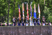 The Joint Service Honor Guard present the colors during a ceremony commemorating the 50th anniversary of the Vietnam War at the Vietnam Veterans Memorial, Washington, D.C., May 28, 2012.