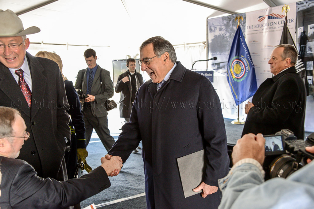 Secretary of Defense Leon E. Panetta greeting an old friend Alaskan Congressman Don Young.  When Jan Scruggs was trying to get the Vietnam Veterans Memorial started these two men were instrumental in making it all happen.