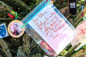 The interested public were asked to provide ornaments to be hung from the tree, it is requested that letters or cards be preferably 4” x 6” in size (about the size of a large holiday greeting card) and that it be laminated to withstand three weeks outdoors.