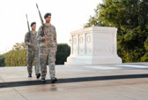 Since April 6, 1948 the Tomb of the Unknown Soldier has been guarded 24 hours a day, 365 days a year, regardless of weather. Millions of Americans annually visit the Memorial Amphitheater to watch these dedicated soldiers of a new generation, dutifully pace 21 steps across a black mat on the west face of the Tomb. It is a time honored ritual, executed with great precision and filled with American pride. Appropriately, the men who march 21 steps south, turn and march 21 steps north, and then repeat the process minute-by-minute for up to an hour at a time day or night, are the very best of the Army's best. Whether under a blazing sun, unsheltered from driving rains, or in freezing snow, they perform their duty with great precision and military bearing. Each of them is a volunteer from the 3rd Infantry, eligible to apply for duty as a sentinel ONLY after they have already been ceremonially qualified in The Old Guard. Each soldier among them is physically fit for the demanding responsibility and between 5'10 and 6'4 tall with a proportionate weight and build.