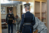 The black-and-tan 'buff strap' worn on the left shoulder by each member of the 3rd Infantry is a replica of the knapsack strap used by 19th-century predecessors of the unit to display its distinctive colors and distinguish its members from other Army units. The present buff strap continues to signify an Old Guard soldier's pride in personal appearance and precision performance that has marked the unit for 200 years.