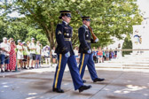 Then, the relief commander and the relieving sentinel meet the retiring sentinel at the center of the matted path in front of the Tomb.