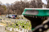 This year's weather for Wreaths Across America had to be the worst ever.  Driving down from Philly through a freezing rain storm.  When I got to Baltimore there was a major accident and had to reroute my way.  Once in DC at the circle leading to Arlington all traffic was at a stand still.  Arlington normally opened at 8 am and the wreath truck caravan arrives around 9 AM with opening ceremonies at 10 AM.  A police officer was telling everyone that Arlington would not open until 9 AM because of the weather conditions, so please leave and come back!