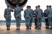 Dignified transfer officer orders “Present, Arms” (slow movement salute)