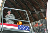 Captain Robert M. Baird, platoon leader for 2nd Platoon, Honor Guard Company, 4th Battalion, 3rd U.S. Infantry Regiment (The Old Guard) awaits start of the Dignified Transfer.