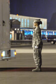 Final Steps Mortuary vehicle driver starts engine, and Security Forces vehicle moves into escort position in front Transfer vehicle begins to pull away<br />Dignified transfer officer orders final “Present, Arms” and “Order, Arms” (slow salute) as vehicle departs