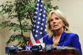 Dr. Jill Biden answering questions from the media.