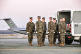 Carry team moves transfer case into the mortuary transfer vehicle Dignified transfer officer orders “Order, Arms” (slow movement salute)