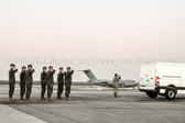 Final Steps Mortuary vehicle driver starts engine, and Security Forces vehicle moves into escort position in front Transfer vehicle begins to pull away<br />Dignified transfer officer orders final “Present, Arms” and “Order, Arms” (slow salute) as vehicle departs