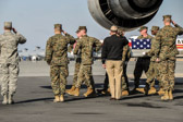 Dignified transfer officer orders “Present, Arms” (slow movement salute)
