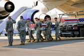 The dignified transfer officer orders “Present, Arms” (slow movement salute).