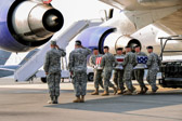 The dignified transfer officer orders “Present, Arms” (slow movement salute).