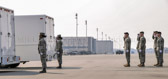 The Final Steps, the mortuary vehicle driver starts engine, and Security Forces vehicle moves into escort position in front. The Transfer vehicle begins to pull away. Dignified transfer officer orders final “Present, Arms” and “Order, Arms” (slow salute) as vehicle departs.