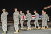 The dignified transfer officer orders “Present, Arms” (slow movement salute).