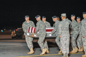 The dignified transfer officer orders “Present, Arms” (slow movement salute).