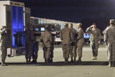 The dignified transfer officer orders “Present, Arms” (slow movement salute).