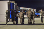 Dignified transfer officer orders “Present, Arms” (slow movement salute)