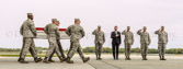 Dignified transfer officer orders “Present, Arms” (slow movement salute)