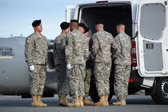 Dignified transfer officer orders “Order, Arms” (slow movement salute)