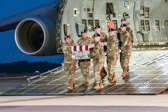 Dignified transfer officer orders “Present, Arms” (slow movement salute)