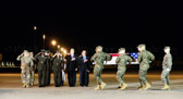 Dignified transfer officer orders “Present, Arms” (slow movement salute)