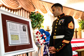 Marine Staff Sgt. Emmanuel Diaz was escort for PFC. Michael L. Salerno from Hawaii to Philadelphia, never leaving Michael's side.